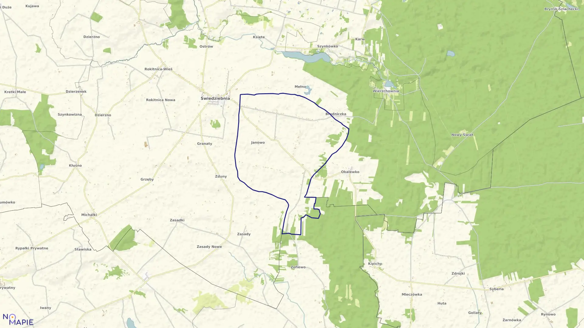Mapa obrębu JANOWO w gminie Świedziebnia