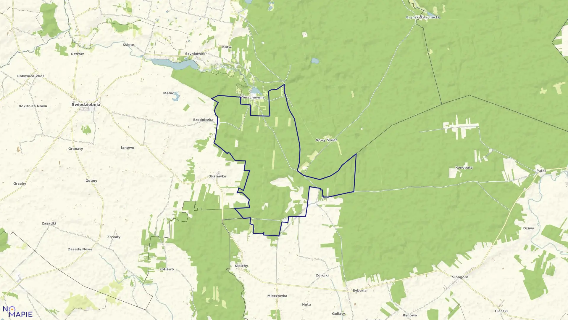 Mapa obrębu WIERZCHOWNIA w gminie Świedziebnia